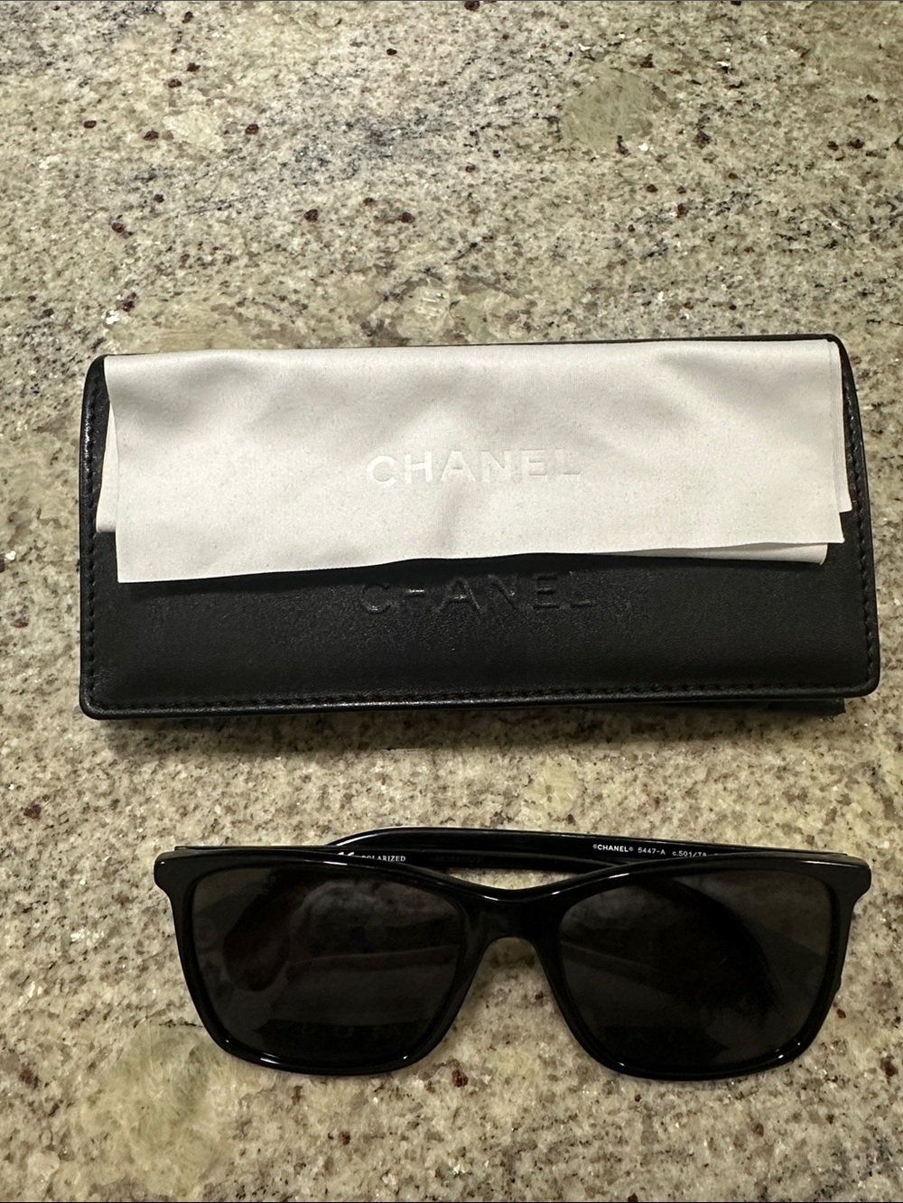 CHANEL Black Polarized Rectangular Sunglasses with Branded Case